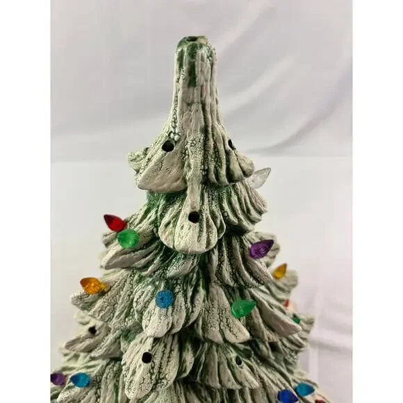 Vintage Ceramic Christmas Tree Green with White Snow Accent 13" Tall READ as is - Picture 5 of 14